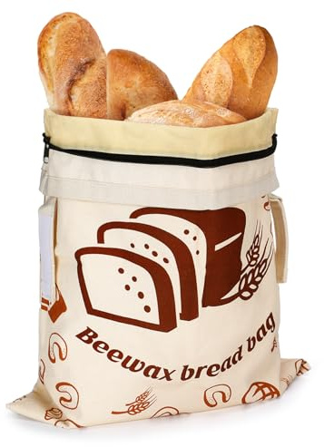 Natural Beeswax Bread Bags with Sealing Zipper - 13''x16.7'' Reusable Sourdough Storage Wraps for Homemade Bread, Keeping Food Fresh, Gifts for People Who Love Baking, Sliced Bread Pattern, 1 Pcs