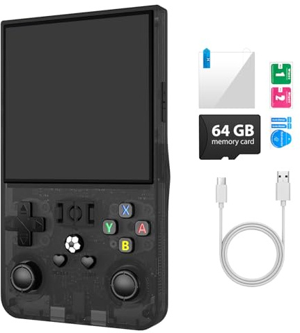 R36MAX Retro Handheld Games Console, Portable Video Game Console with Built-in 18000+ Games, 64GB TF Card, 4.0 Inch IPS Screen, 4000mAh Retro Games Console Handheld with Linux System, Charcoal Black
