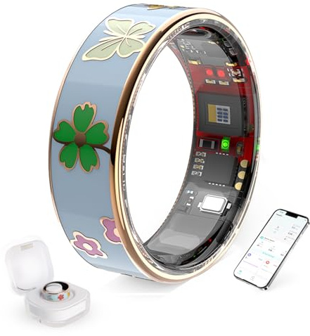Bague Connectée Élégante pour Femme Homme, Tracker Santé et Fitness avec Surveillance du Rythme Cardiaque, Sommeil, Oxygène dans Le Sang, Étanche IP68, Podomètre, Compatible iOS et Android (Bleu, 7)