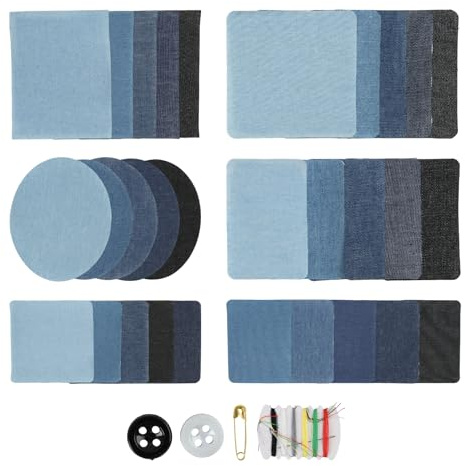 30 Stück Jean-Flicken Zum Aufbügeln, Jeans Flicken Bügelflicken Jeans für Innen & Außen, Starker Kleber Reparatur-Set Für Hosen Repair kit, Kleidung & Jeansstoff Zum Nähen, Sechs Größen fünf Farben