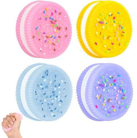 KYLOS 4 Stück Squeeze Toys, Squishy Spielzeug, Keks Stressabbau, Ultraweiches Dekompressionsspielzeug, Antistress Spielzeug In Gelb, Blau, Rosa, Lila, 3.8Cm Länge 1Cm Höhe