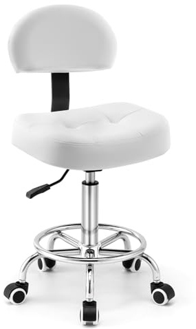 YEEZEE Breiter Rollhocker mit Lehne Höhenverstellbar für Salon, AWeiß
