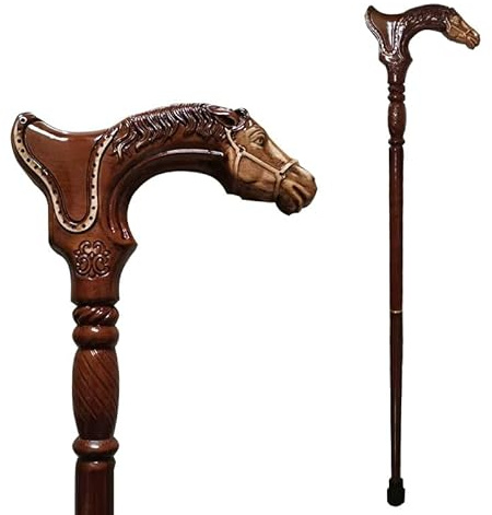 Bastón Tallado a Mano de Madera Tallado, ergonómico, Elegante, bastón de Madera para Hombre y Mujer, Capacidad de Carga Bastones estables para Personas Mayores (Caballo)