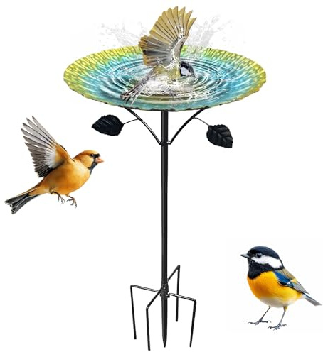 WPPQWP Vogeltränke Stehend aus Metall, 24,5cm Vogeltränke Winterfest mit Erdspieß, Vintage-Vogelbad Garten Stehend