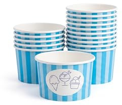 DeinPack 50 Eisbecher 180ml | Umweltfreundliche Universal Karton mit PLA für EIS, Dessert, Fingerfood, Vorspeisen, Snacks I 50 Stück Speisebecher blau gestreift rund