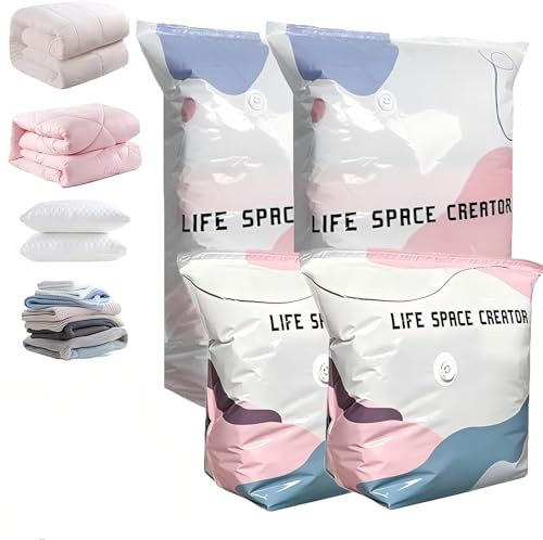 No Pump Vacuum Storag Bags, Extra Large Vacuum Pack Bags for Clothes & Duvets, Roll Up Compression Storage Bags for Travel, Reusable no pump Vacuum Storage Bags large for Bedding Home& Suitcases 2M+2L