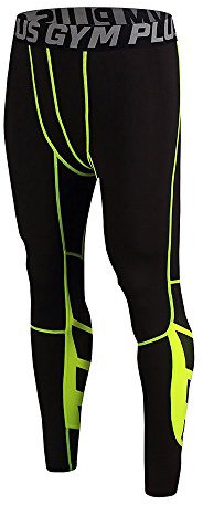 FELiCON GYM Mens Running Sports Cycle Pants Men Men's Compression Tights Wear Workout Clothes Quick Dry Breathable Comfortable Leggings Base Elite Fitness Trousers Thermal Wow (Black Green/XL)