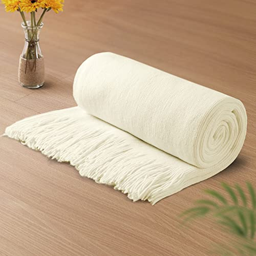 Vonty Ivory White Knitted Blanket with Tassels Fringe 50 x 60, Super Soft Knit Throw Blanket, Farmhouse Decorative Lightweight Blanket for Couch, Sofa, Bed