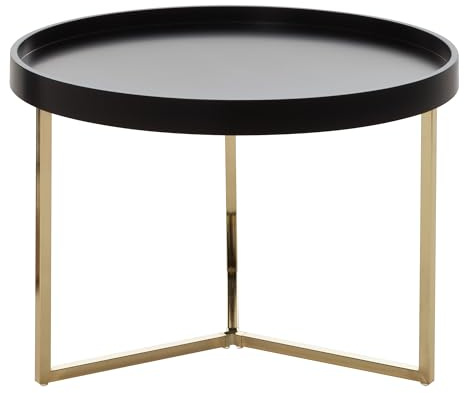 FineBuy Couchtisch 58,5x42x58,5cm Sofatisch Metall Rund, Designer Retro Wohnzimmertisch modern, Kleiner Loungetisch mit Metallgestell, Runder Tabletttisch mit Holz-Platte Schwarz