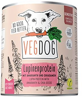 VEGDOG Sensitive hypoallergenes Nassfutter für Sensible Hunde (6 x 800 g) | Adulte Hunde| für ernährungssensible Vierbeiner, gut verdaulich | Alleinfutter für Allergiker mit Lupinenprotein