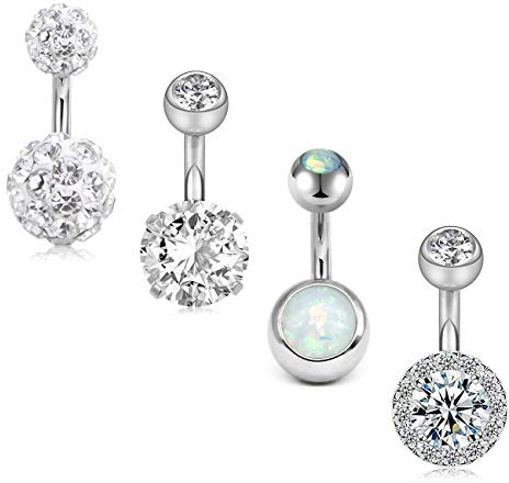 FECTAS 4er Kurzes Bauchnabelpiercing Set 14G 6mm Chirurgenstahl Zirkonia Piercing Bauchnabel