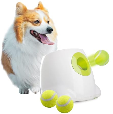 ALL FOR PAWS Automatic Dog Ball Launcher, Interactive Fetch Toy for Small to Medium Dogs, Pet Thrower Machine for Indoor & Outdoor Play, 3 Pcs 2-Inch Balls Included