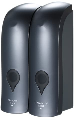 Decdeal 1 300ml x 2 Dispenser di Sapone Doppio, Dispenser di Sapone Liquido per Doccia Bagno Dispenser di Shampoo Bagnoschiuma (Grigio)