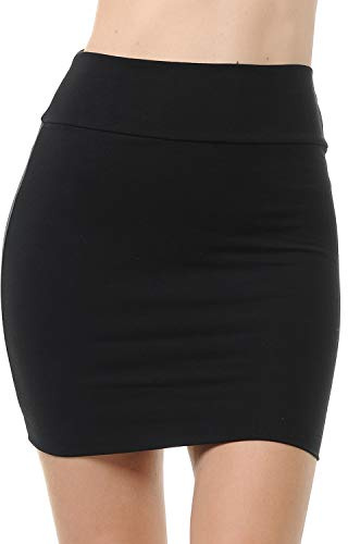 Trendy Street Basic Double-Layer Cotton Simple Stretchy Tube Pencil Mini Skirt, Black, M