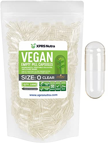 XPRS Nutra Size 0 Empty Capsules - 1000 Count Clear Empty Vegan Capsules - Vegetarian Pills - DIY Vegetable Capsule Filling - Veggie Pill Caps for Do-It-Yourself Supplements