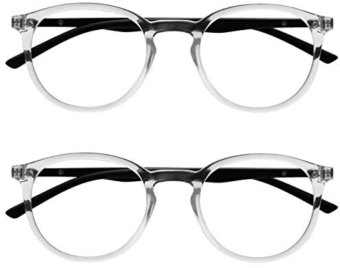 OPULIZE Met Lunettes de Lecture Anti-Lumière Bleue Pack de 2 Montures Rondes et Mincess Charnières à Ressort Améliore le Sommeil Jeux Ordinateur Transparente Hommes Femmes BB60-C +2.00