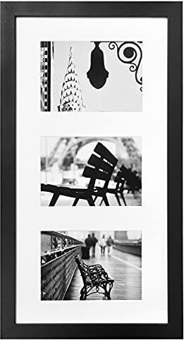 Muzilife Cadre Photos pour 3 Photos avec Passe-Partout 13x18cm - Galerie Murale de Cadre Photos Collages 25x51cm (Noir)