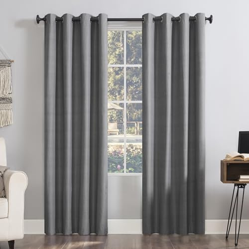 SUN ZERO Columbia Thermo-Vorhang mit Ösen, energiesparend, 100% Verdunkelung, 127 x 160 cm, Grau