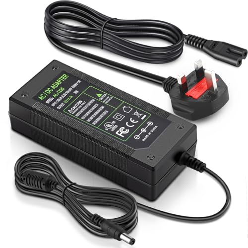 Facmogu 12V AC to DC Universal Power Adapter, 3m/9.84Ft Total Length AC 100-240V to DC 12V 3A 36W Power Supply Transformer, Adaptor UK Plug 5.5x2.5mm & 2.1mm for CCTV Camera, LED Light Strip, Router