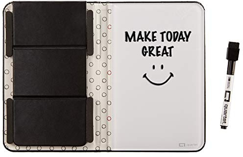 Quartet Q090GDPB01 Tragbares Glas, trocken abwischbar, 12,7 x 20,3 cm, verschlieÃŸbare Abdeckung, Ständer, Desktop, Whiteboard, Notizblock, Reisen, Schwarz