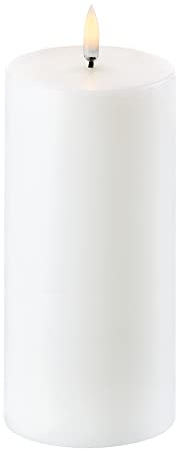 UYUNI-Beleuchtung | Flammenlose LED-Stumpenkerze | Künstliche batteriebetriebene Kerze mit flackernder 3D-Flamme, Nordic White, 7,8 x 15 cm