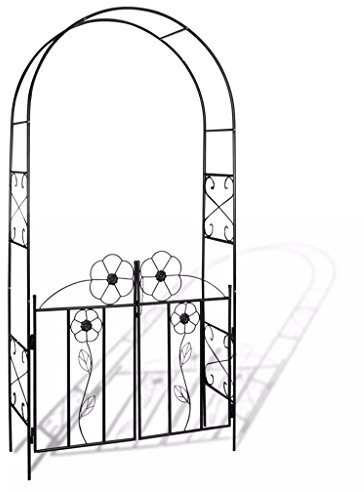 Tidyard Rosenbogen mit Tor, Gartentor, Torbogen, Rankgitter, Pflanzbogen, Rankhilfe, Garten Metall Schwarz 115 x 37 x 230 cm