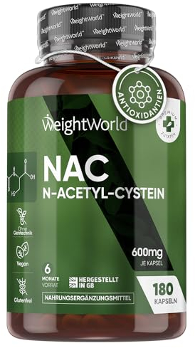 NAC N-Acetil-Cisteina Vegana, 600mg per Dose Giornaliera, 180 Capsule (Fornitura per 6 Mesi), 1 Sola Capsula al Giorno, N Acetilcisteina 600 mg, Integratore per Uomo e Donna, Senza Magnesio Stearato