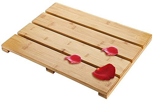Yarlung Bamboo Bath Mat Wooden Shower Mat, 17.5 x 13 Inches/44.5cm x 33cm Bathroom Non-Slip Bathtub Mat Waterproof Floor Mat Doormat for Spa Relaxation, Indoor or Outdoor