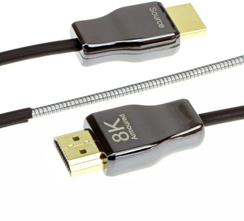 kenable Armoured Outdoor HDMI 2.1 Active Optical Cable AOC 48Gbps 8K@60Hz 4K@120Hz Waterproof UV Resistant Steel Core TPU Sheath Black 20m