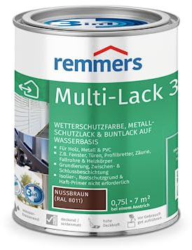 Remmers Laque Multi 3en1 Brun noyer (RAL 8011), 0,75 litres, Peinture aqueuse pour bois, métal, PVC, pour intérieur et extérieur