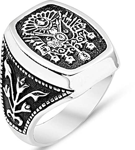 Herren-Ring aus massivem 925er-Sterlingsilber, osmanisches Wappen-Design (9), Metall, nicht bekannt