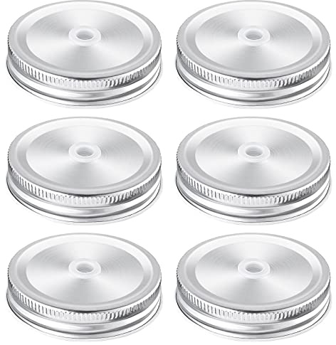 ASTER 6Pack Canning Lids, 70mm Silver Metal Straw Hole Mason Jar Lids for Canning