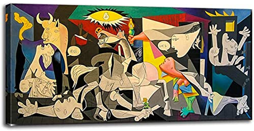 Jianghu Art Guernica By Picasso Pinturas al óleo de arte de pared en lienzo grande - Reproducciones de pinturas al óleo famosas Obra de arte lista para colgar 70x140cm (28x55in) con marco