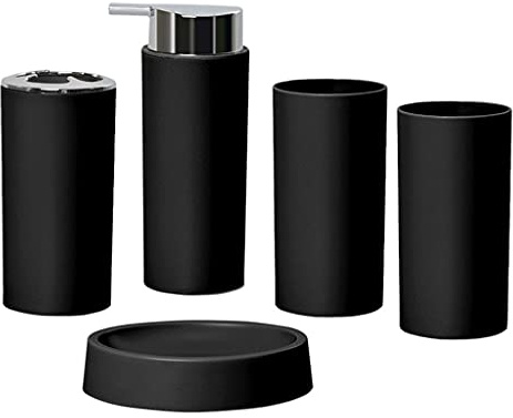 Fenteer 5 Badzubehör Set Zahnputzbecher Seifenspender Eitelkeit Luxus Zahnbürstenhalter für Einweihungsgeschenk Home Apartment Bauernhaus, Schwarz