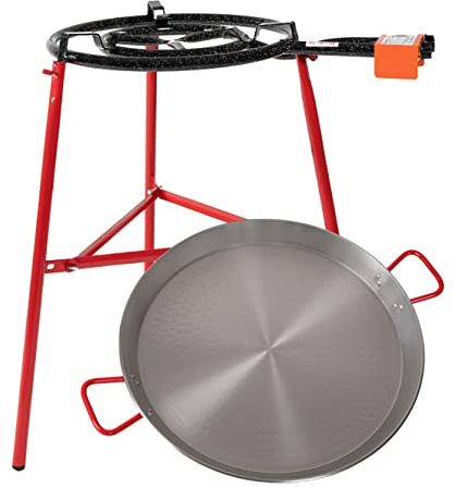 Machika Paella-Set mit 61 cm Karbonstahl-Pfanne, Doppelring Paella-Brenner und Ständer, perfekt für Veranstaltungen, Catering, Camping, 19 Portionen
