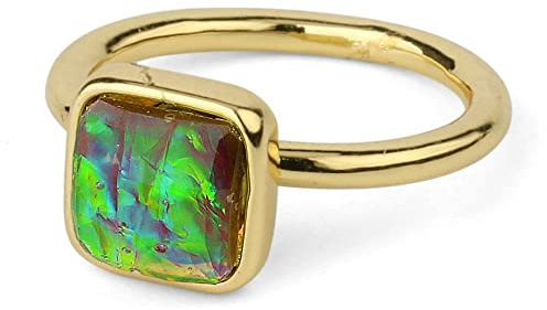 Natürlicher Ammolit-Steinring, Grüner Kristall, Quadratisch, Facettierter Ring, Verstellbar, Offene Steinringe, Reiki-Balance, Knöchel-Fingerringe, Ewigkeitsring Für Frauen, Mädchen, Männer, Gold