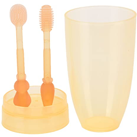 Agatige Babyzahnbürste und Babyzungenreiniger, weiche Silikonborsten, Zungenschaber, Zahnreinigungsbürste mit Staubschutz, Mundpflege für 0-3 Jahre, Kleinkinder