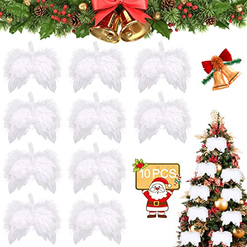 Engelsflügel Federn, 10 Stück Engel Flügel Anhänger, Engelsflügel Deko, Weiße Feder Flügel Ornament für Christbaumschmuck Federn Deko, Hängende Engelsflügel Deko für Weihnachten Hochzeit DIY Handwerk