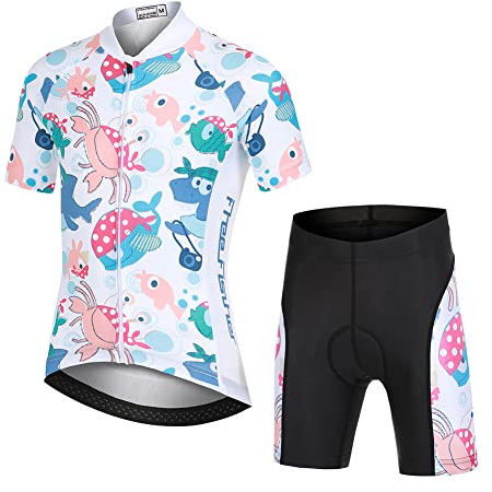 Amur Leopard Ensemble Maillot de Cyclisme Enfant Garçon Fille & Cuissard Shorts avec Coussin Respirant Jersey de Cycliste à Motif Dessin Animé