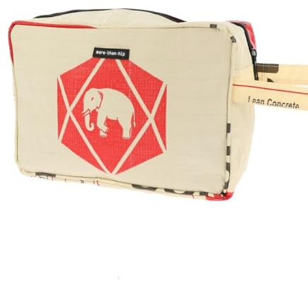 MoreThanHip - Kulturtasche 5,6 L – Kulturbeutel aus recycelten Zementsäcken – Robust, Wasserfest, Praktisch, Einzigartig – Perfekt für Reisen und Geschenk - Yindee - Elefant-27 x 19 x 11 cm