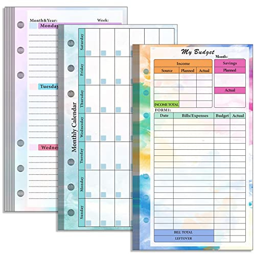 A6 Budget Planner Refill, Prefdo 82 Sheets Weekly Planner Monthly Calendar Inserts 6-Hole Budget Planner for A6 Budget Binder Cover, Binder Money Organiser for Cash, Saving (Set 2)