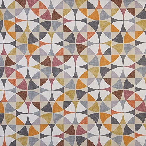 Kt KILOtela - Tela Loneta Estampada Digital, Half Panamá Algodón, Decoración, Tapizar, Cojines, Cortinas, Colchas, Manteles, 100 cm Largo x 280 cm Ancho, Geométrico, Mosaico, Teja, Caldera - 1 metro