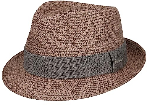 Stetson Reidton Trilby Strohhut Toyo meliert Garniturband Damen und Herren Frühling Sommer Altrosa XL (60-61 cm)