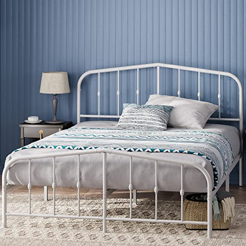Zinus Heidi Cama 150x200 cm - Altura 31cm con almacenamiento debajo de la cama - Marco de la cama de plataforma de metal con cabecero y piecero - Blanco