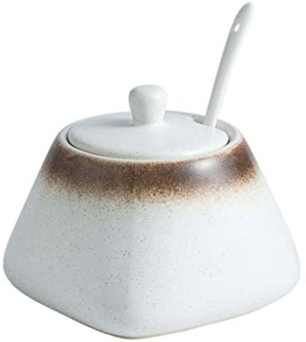 Sucrier japonais en céramique avec couvercle, pot à sucre en porcelaine de 340 ml/12 oz avec cuillère, petit pot à sel, bocal de rangement, for café-bar, restaurant-Blue-340 ml Pots à épices de cuisin
