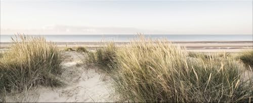 artissimo Glasbild 125x50 cm Bild Dünen Meer AG5423A – modernes Panorama Bild aus Glas, großes Wandbild XXL Querformat, Wanddeko Wohnzimmer Strand Natur beige minimalistisch