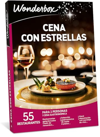 WONDERBOX - Caja Regalo - Cena con Estrellas - para 2 Personas | 1 cena gastronómica - Más de 55 restaurantes - Restaurantes galardonados, menù de hasta 8 platos