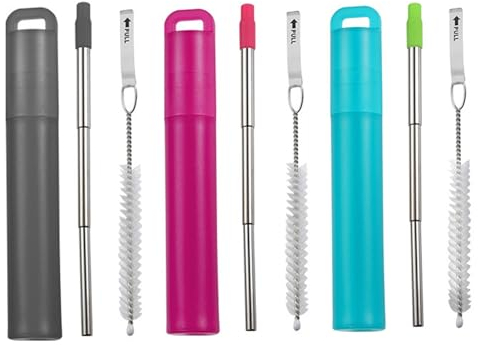 ulafbwur Paille à eau réutilisable en acier inoxydable avec brosse de nettoyage - Pailles rétractables et portables de qualité alimentaire - Universelles pour les fêtes - Mélange de couleurs