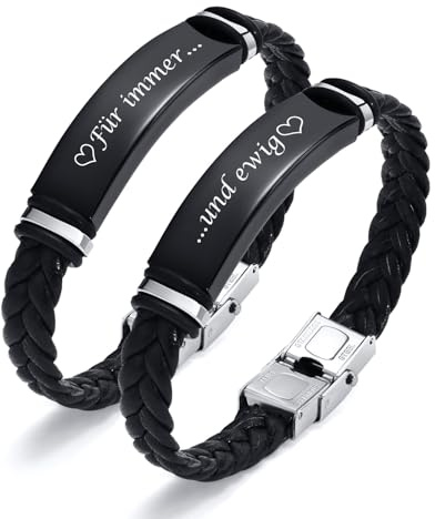 Partner Armbänder Freundschaftsarmband Herren Damen - Verstellbare Lederarmbänder Graviert Für immer und ewig für Männer Frauen Geschenk für Geburtstag Weihnachten Bester Freund Partner Armbänder