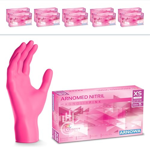 1000x ARNOMED® Guanti nitrile XS Rosa, Guanti monouso senza polvere e lattice, Guanti plastica usa e getta dermanytril, Per cucina, pulizia casa, alimenti e tattoo XS, S, M, L, XL